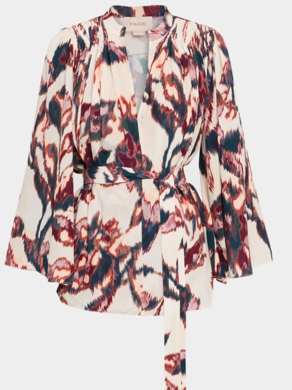 Figue NWT Avery Ikat print belted long sleeve v neck blouse sz small